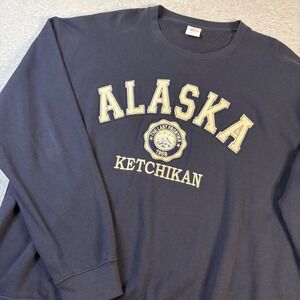 Crazy Apparel Alaska Ketchikan Sweatshirt Navy Blue Applique Crewneck 3XL
